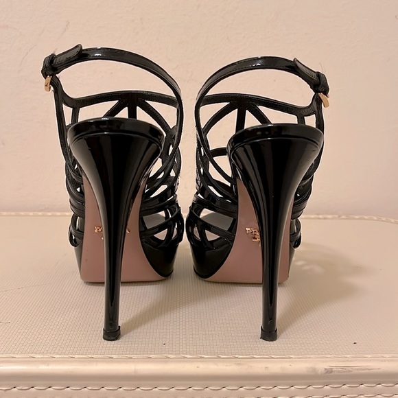 Prada Black Patent Leather Caged Platform Heels - Picture 5 of 16